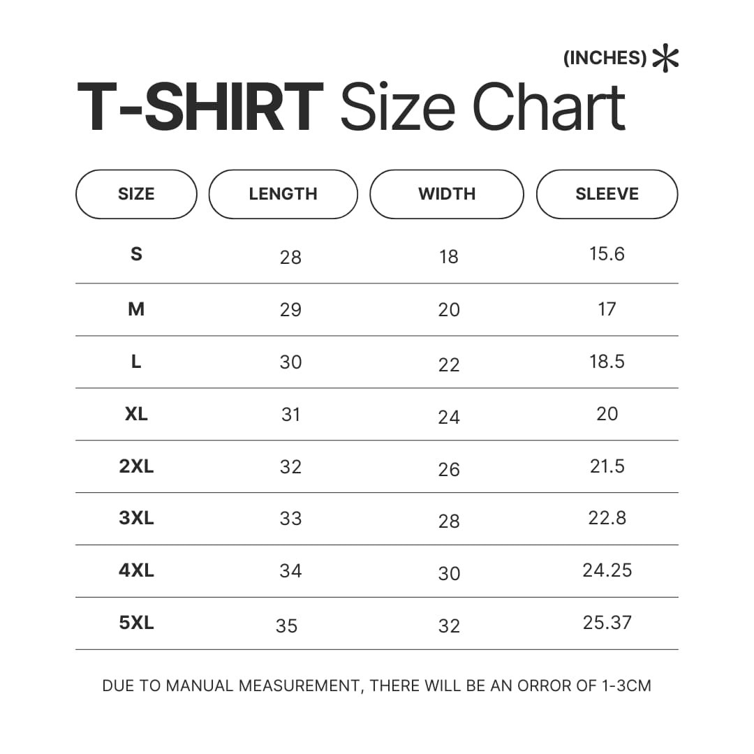 T shirt Size Chart - Gulch Band Store