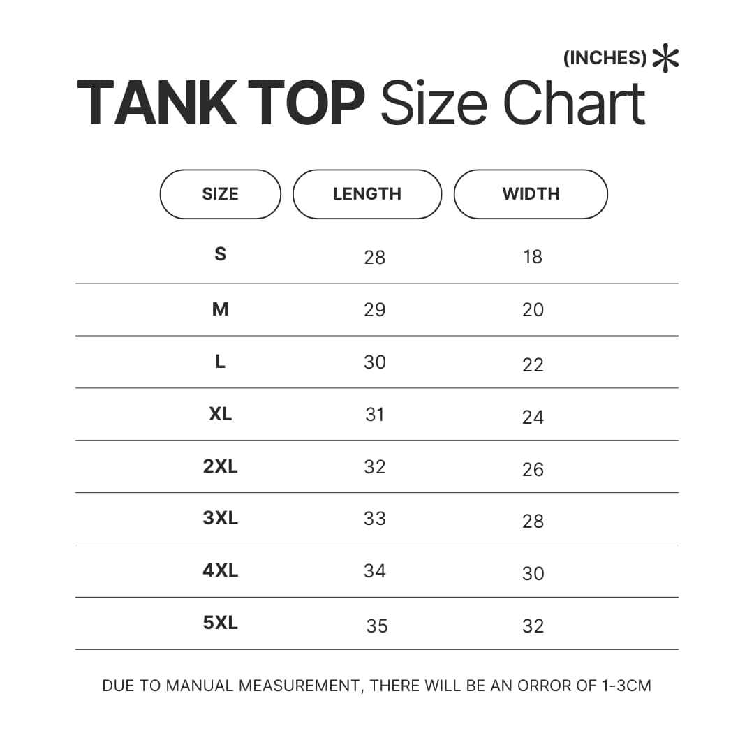 Tank Top Size Chart - Gulch Band Store