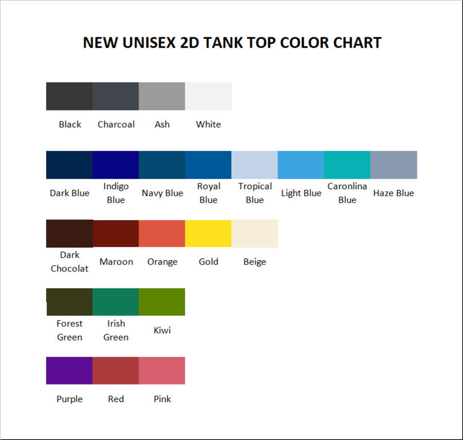 tank top color chart - Gulch Band Store